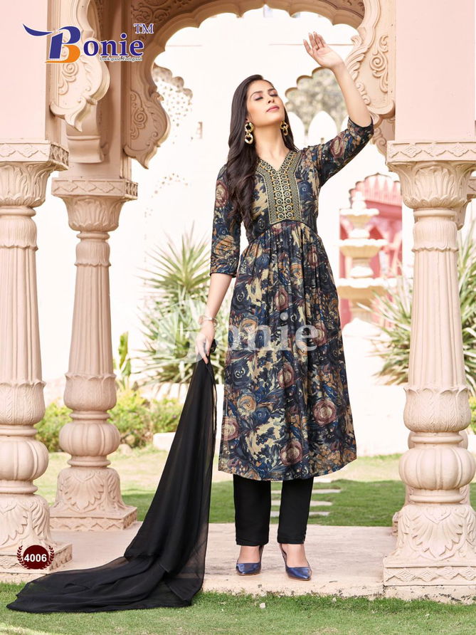 Kiara 4 By Bonie Printed Chanderi Printed Kurti With Bottom Dupatta Wholesale Shop In Surat
